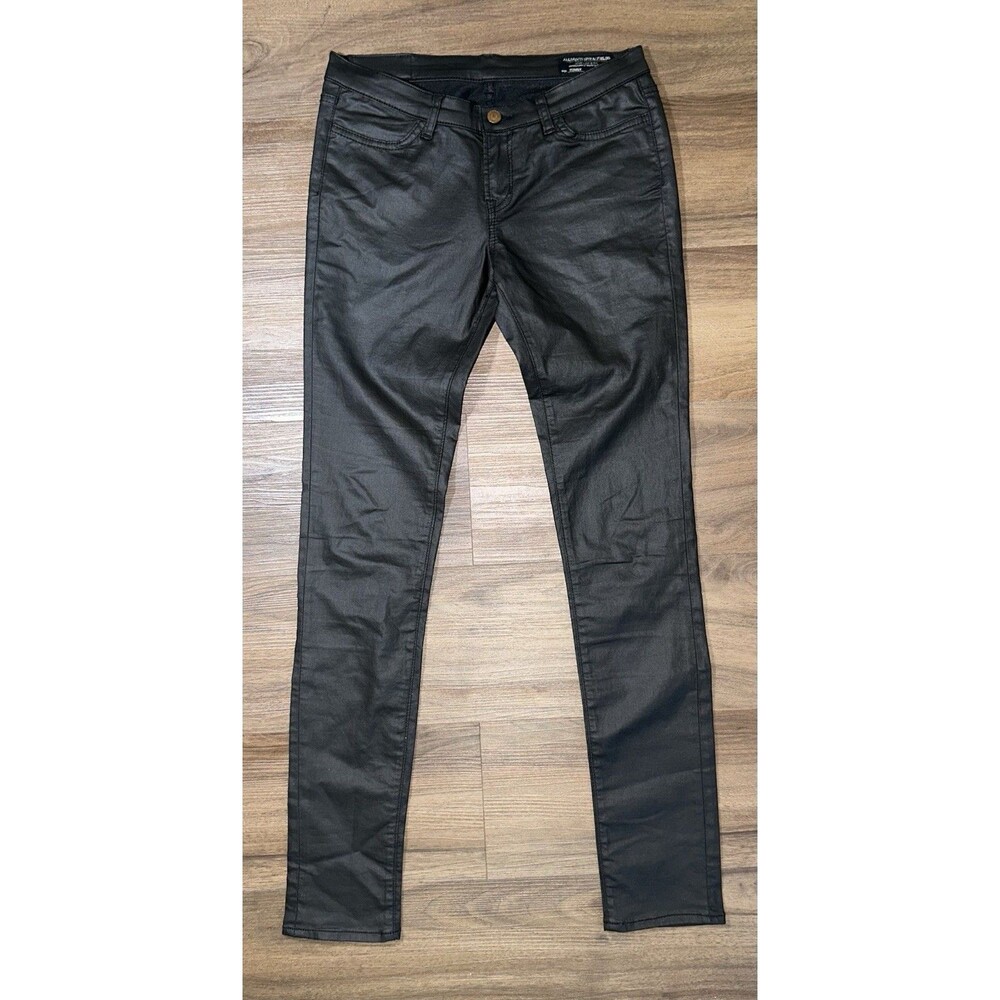 AllSaints Women Verne Ashby Black Coated Skinny Cigarette Stretch Pants 32x34
